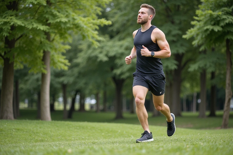 Active man running in a park