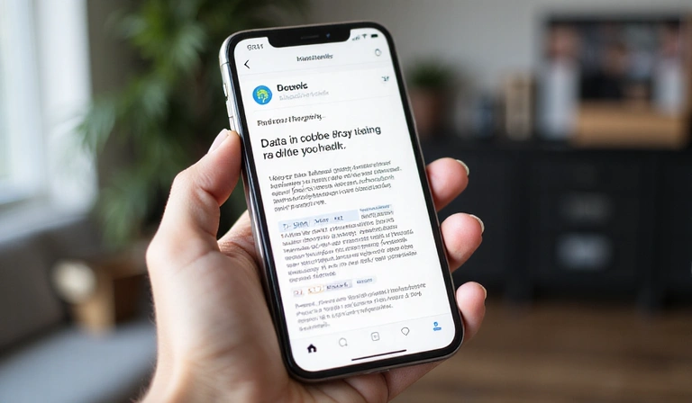 A person's hand holding a smartphone with a privacy policy displayed on the screen, illustrating data collection.