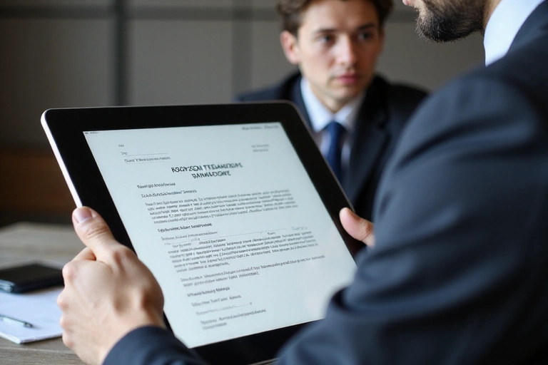 A person reading terms and conditions on a tablet, symbolizing agreement and legal compliance.